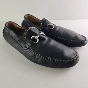 Robert Zur Leather Loafers Mens US 11M Black Bit Driving Slip On Mocs Whipstitch